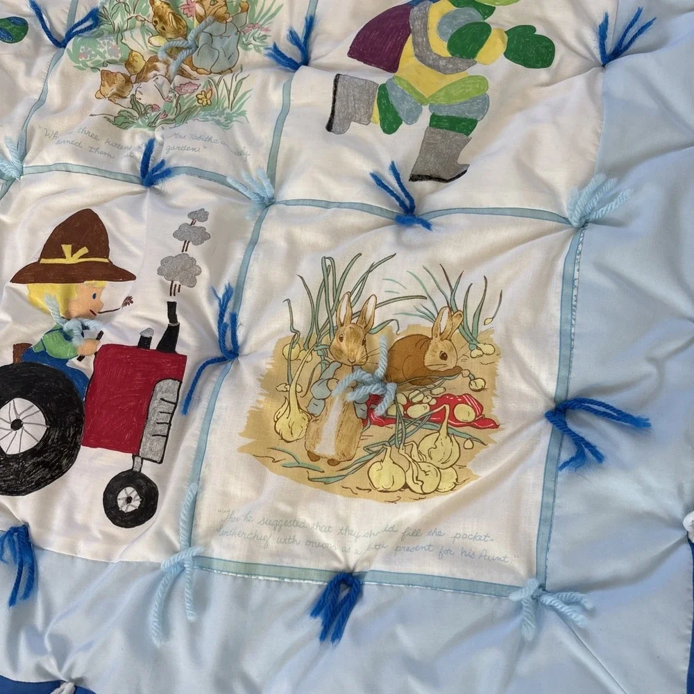 Vtg Baby Nursery Quilt Yarn Tied Peter Rabbit Koala Bear‎ Flannel Blanket